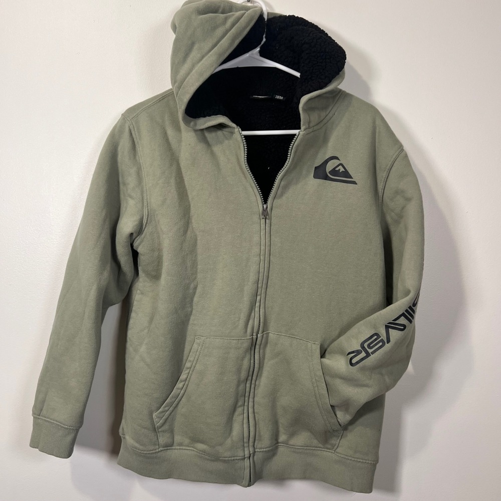 Quiksilver Mens Sherpa Lined Full Zip Hoodie Jacket Sage Green XL 18/20